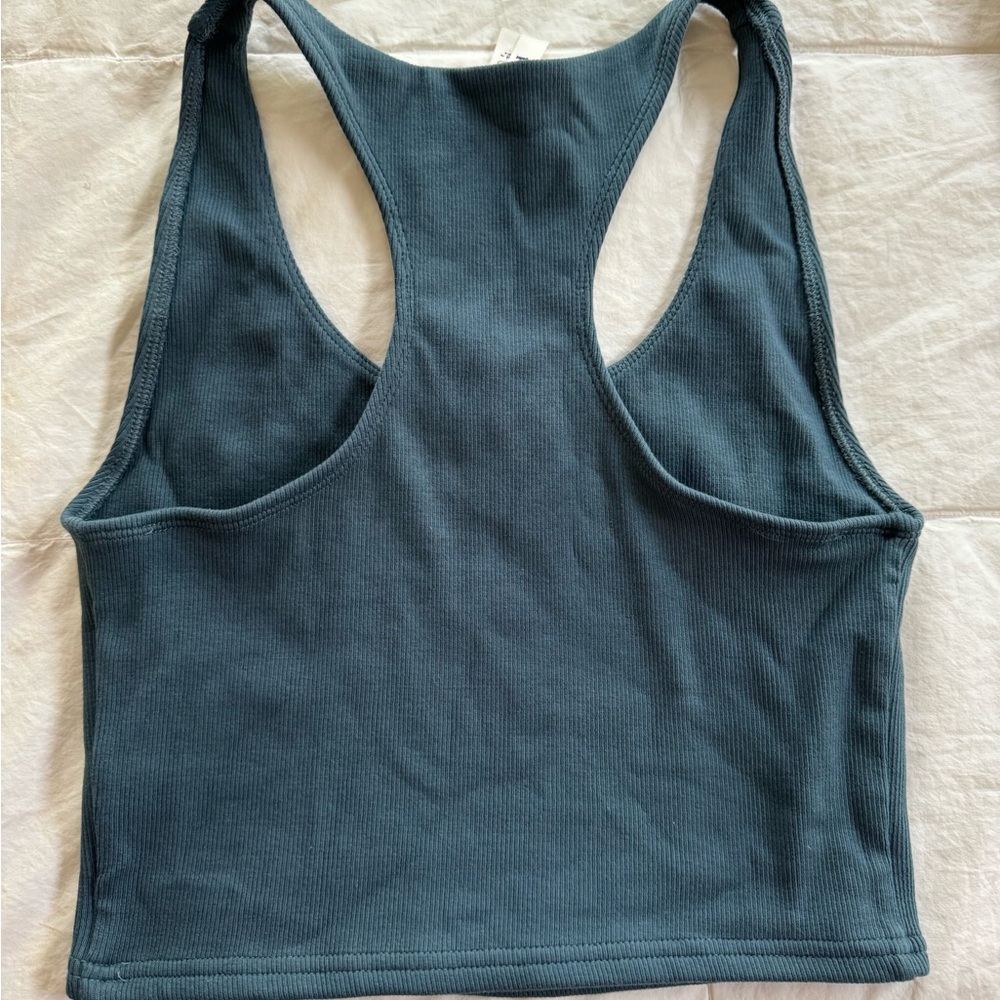 Pact Ribbed Racerback Crop Bra Top in Deep Teal - Picture 2 of 4
